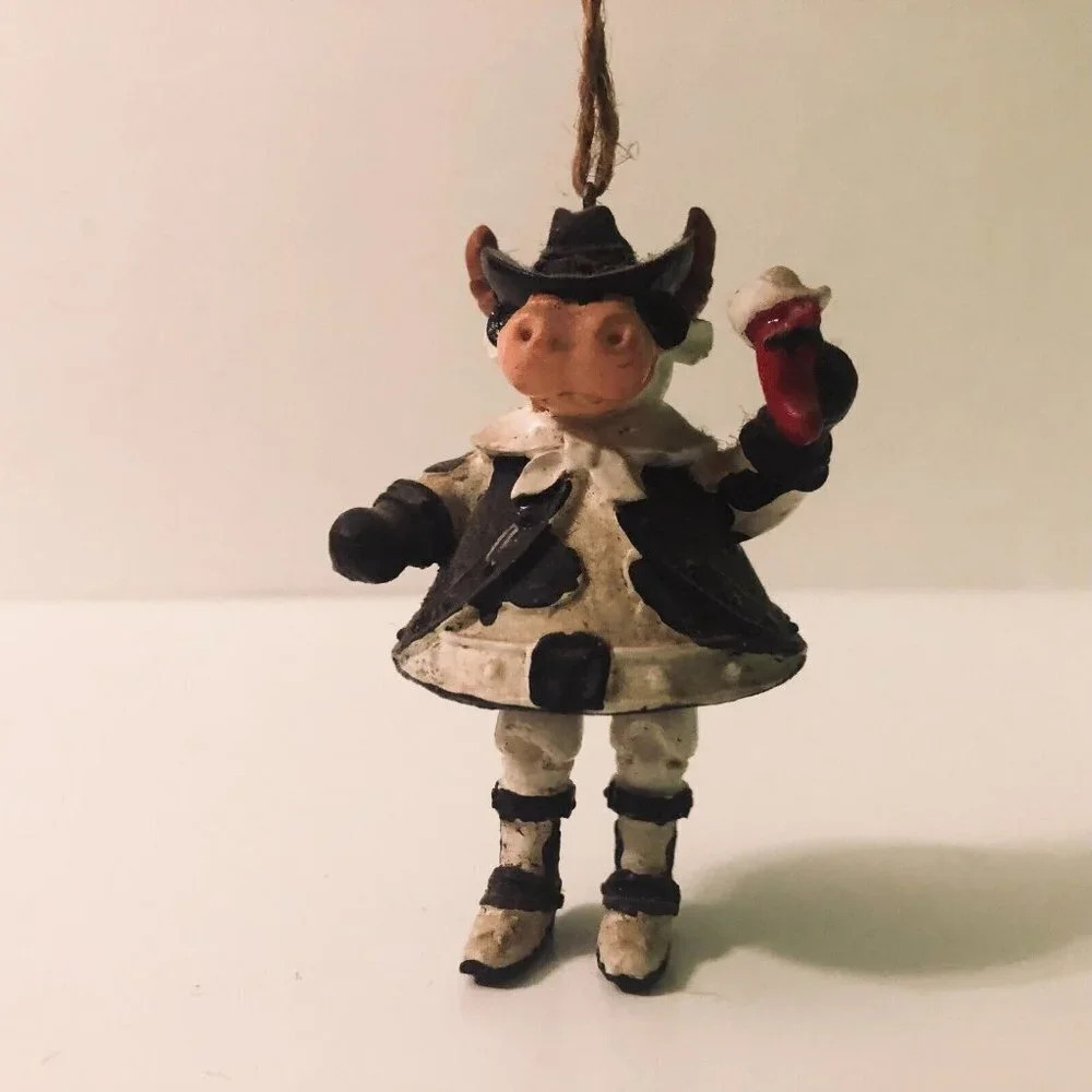 Vintage Holstein Bull Christmas Ornament Cowboy Cow Western Holiday